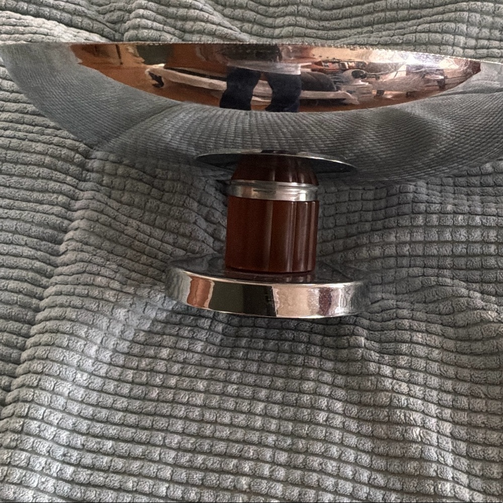Silver tone and Brown Decorative Pedestal Bowl art deco